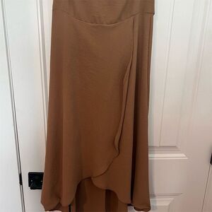 Papaya Women's Asymmetrical Midi Skirt Brown Elastic Waist‎ Size M